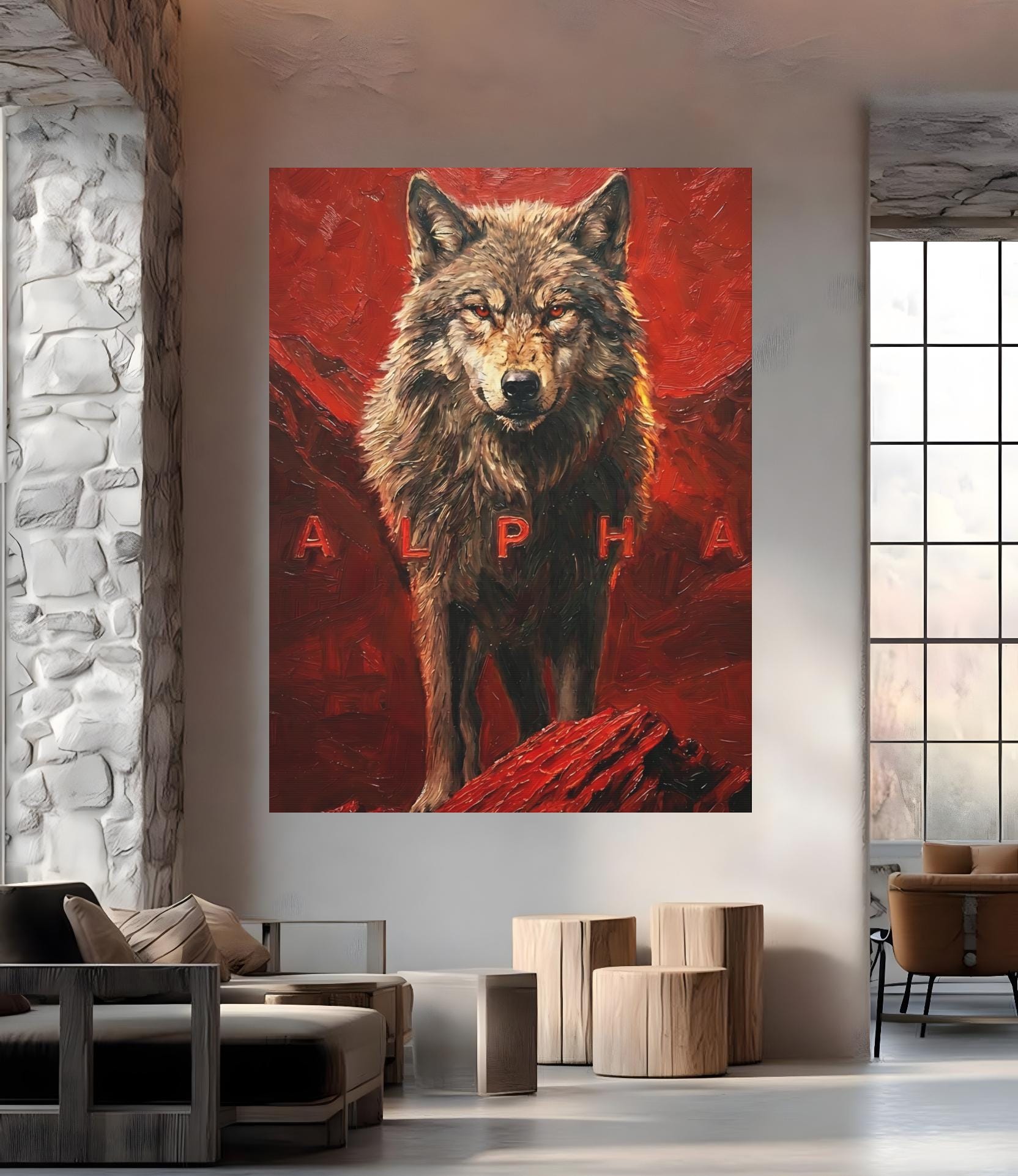 Alpha Wolf Wall Art | Masculine Canvas | Man Cave Decor — Framed Print wall art
