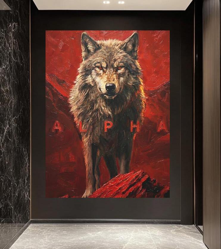 Alpha Wolf Wall Art | Masculine Canvas | Man Cave Decor — Framed Print wall art
