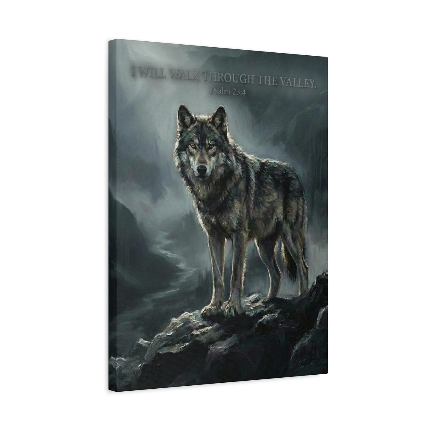 Wolf Canvas Wall Art | Psalm 23:4 Scripture Print | Jesus Art | Dark Moody Christian Decor | Religious Gift for Men — Canvas