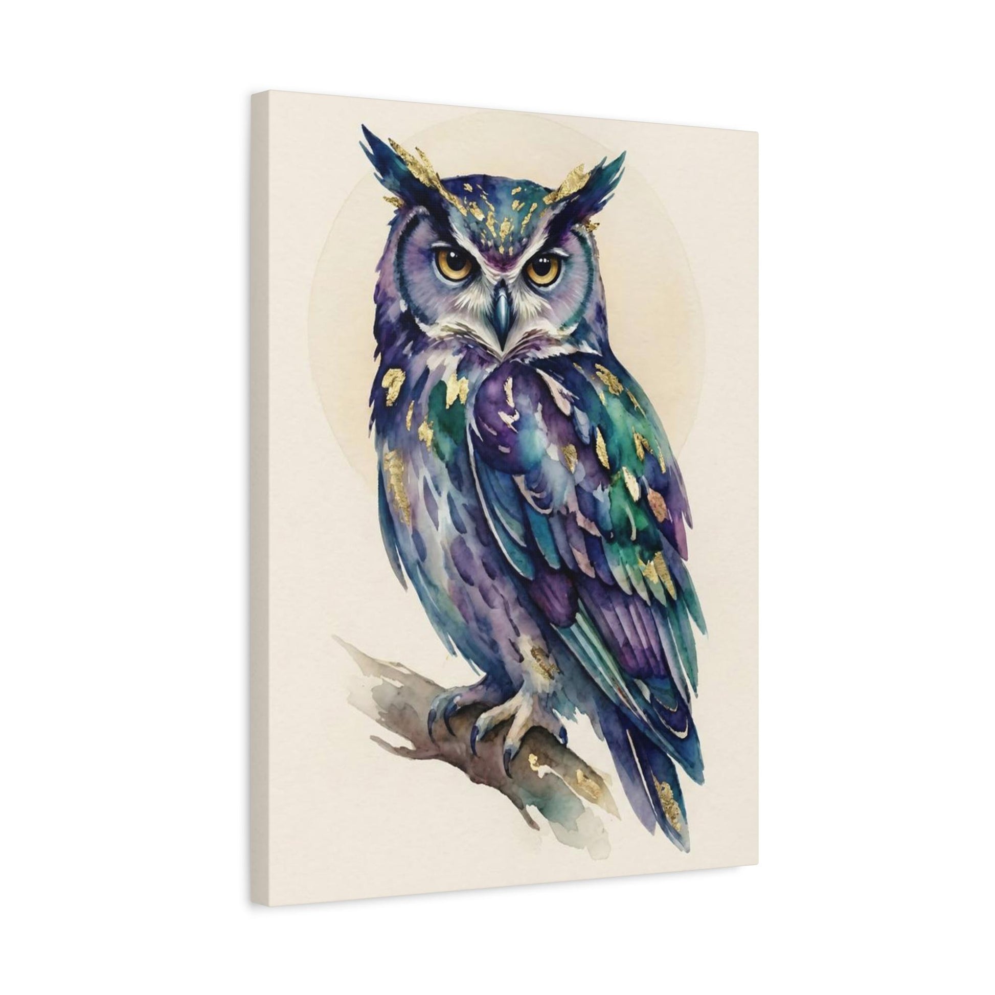 Watercolor Owl Print | Gold Leaf, Dark Academia Wall Art — Canvas wall art
