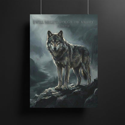 Wolf Canvas Wall Art | Psalm 23:4 Scripture Print | Jesus Art | Dark Moody Christian Decor | Religious Gift for Men — Framed