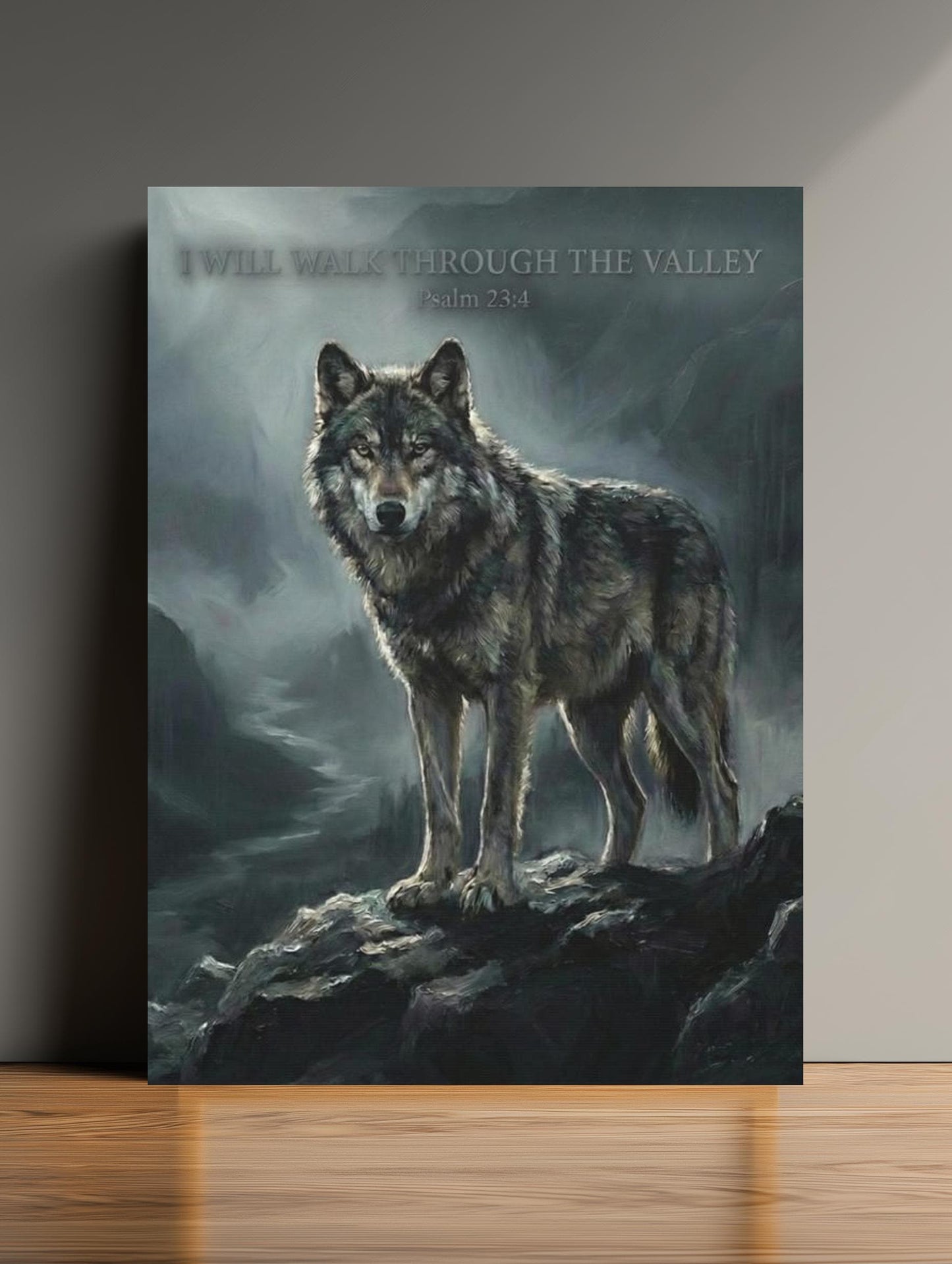 Wolf Canvas Wall Art | Psalm 23:4 Scripture Print | Jesus Art | Dark Moody Christian Decor | Religious Gift for Men — Poster