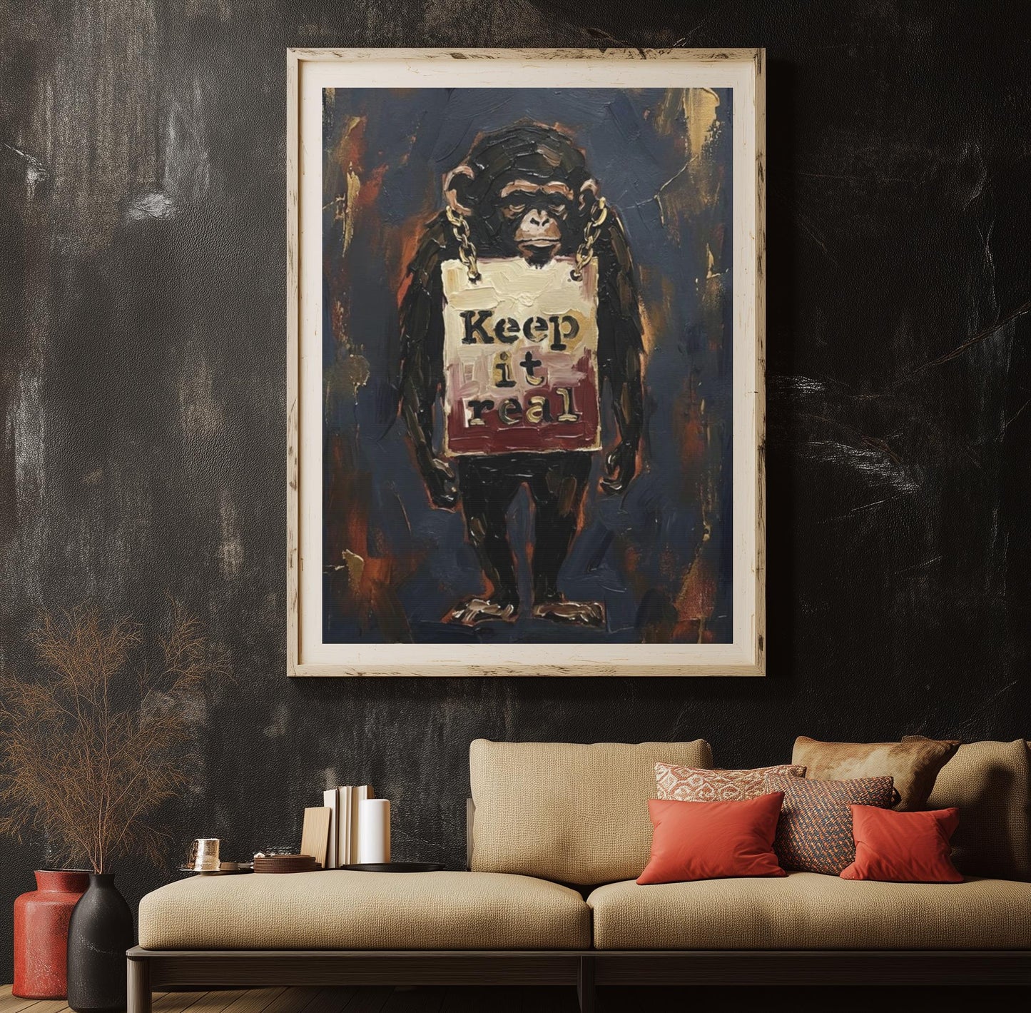 Urban Chimp Canvas Print | "Keep it Real" Graffiti Art — Framed Print wall art