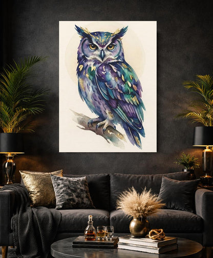 Watercolor Owl Print | Gold Leaf, Dark Academia Wall Art — Framed Print wall art