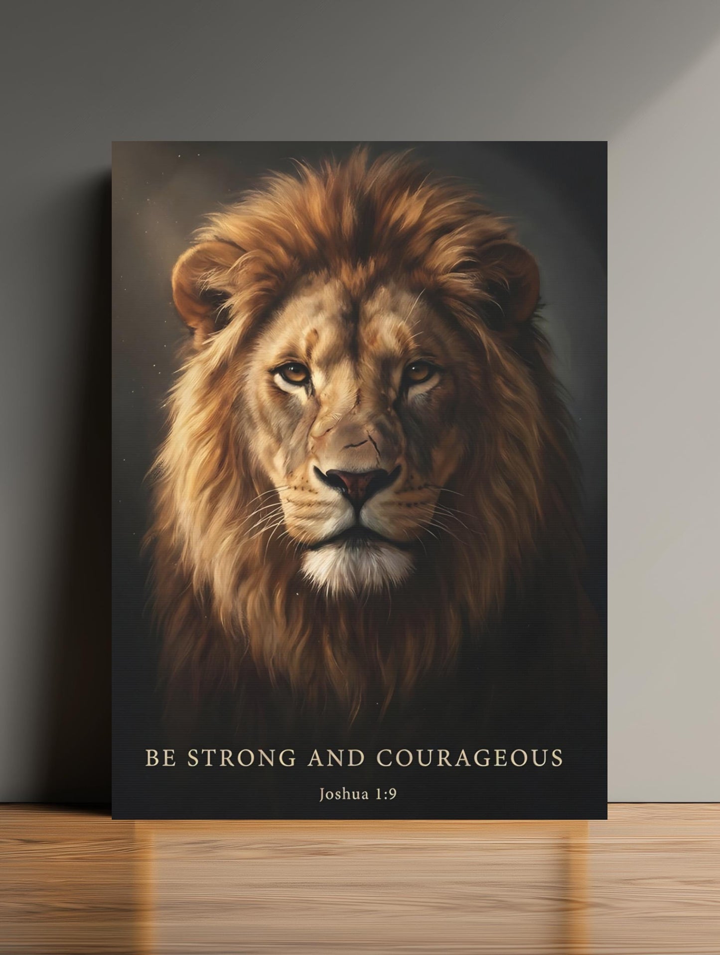 Lion of Judah Canvas Wall Art | Bible Verse Scripture Print | Christian Religious Gift for Men | Be Strong and Courageous |