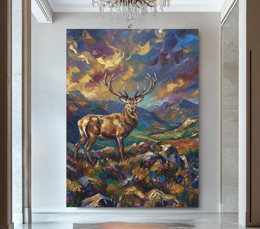 Highlands Stag Canvas Art | Scottish Landscape Lodge Decor — Poster wall art