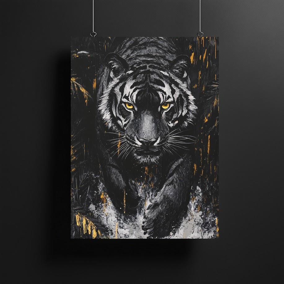 Tiger Canvas Print, Dark Safari Animal Decor, Big Cat Poster — Canvas wall art