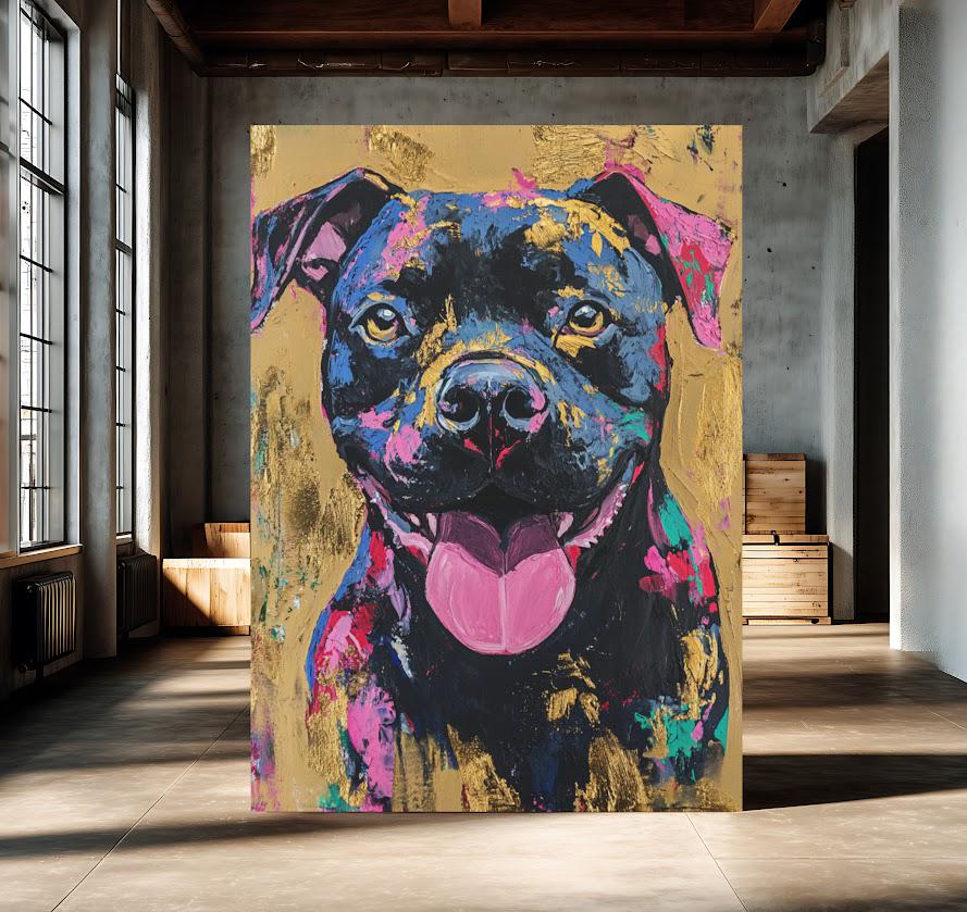 Colorful Pitbull Wall Art, Graffiti Pop Art Dog, American Bully Canvas or Poster, Pitbull Mom Gift — Framed Print wall art