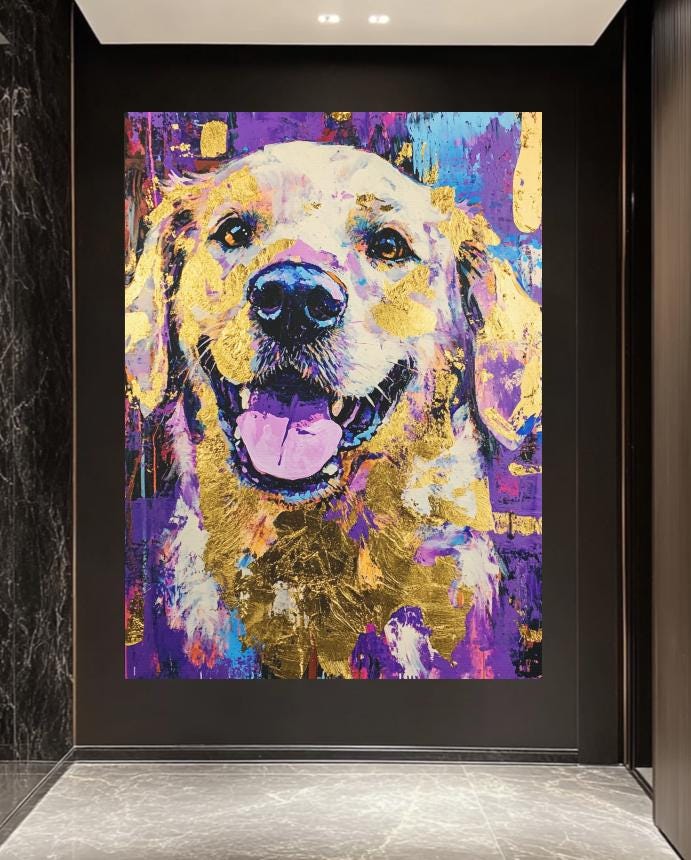 Golden Retriever Wall Art | Colorful Abstract Dog Print | Veterinary Office Decor | Custom Pet Painting — Framed Print wall