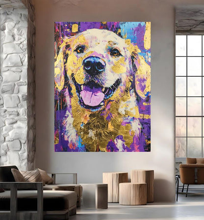 Golden Retriever Wall Art | Colorful Abstract Dog Print | Veterinary Office Decor | Custom Pet Painting — Framed Print wall