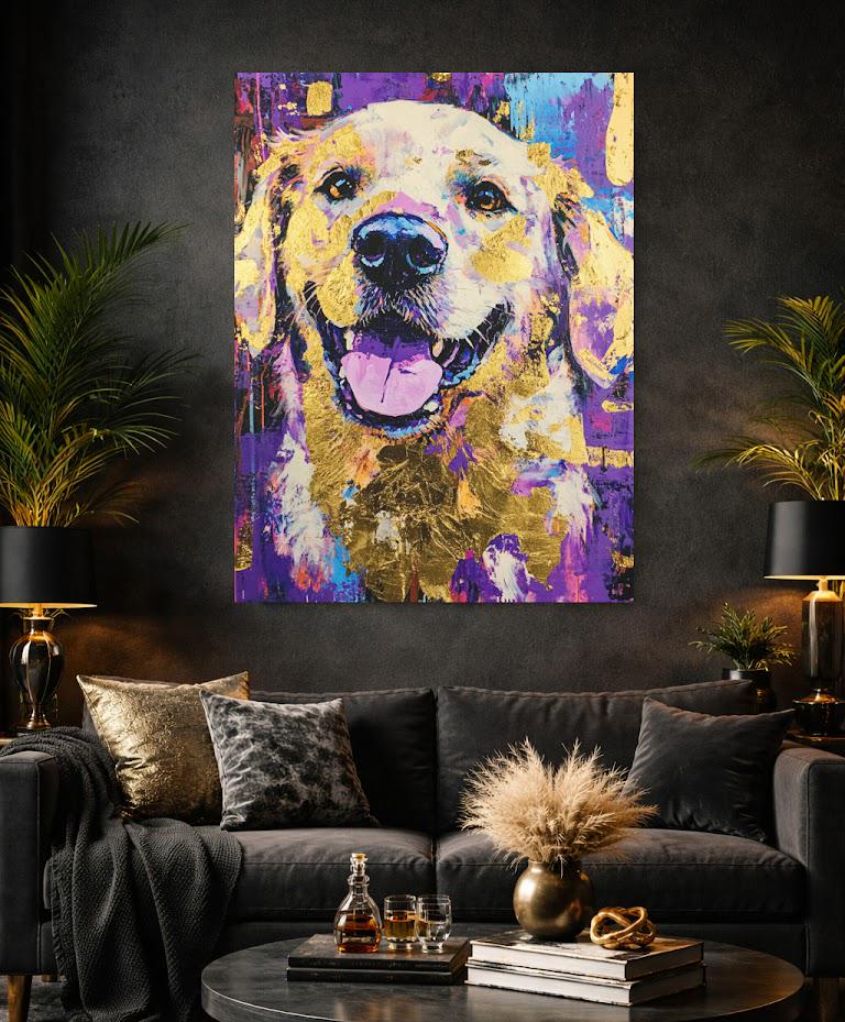Golden Retriever Wall Art | Colorful Abstract Dog Print | Veterinary Office Decor | Custom Pet Painting — Framed Print wall
