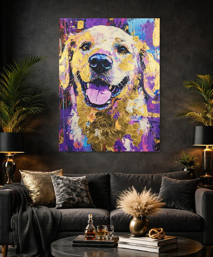 Golden Retriever Wall Art | Colorful Abstract Dog Print | Veterinary Office Decor | Custom Pet Painting — Framed Print wall