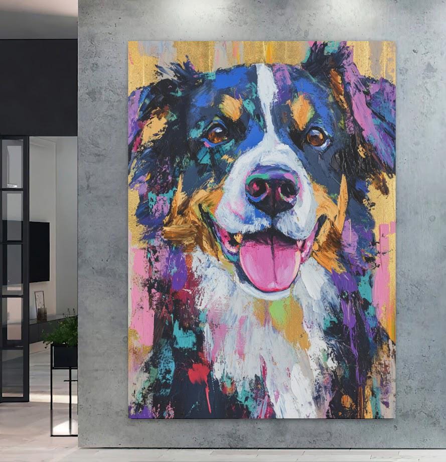 Australian Shepherd Art | Canvas or Poster | Colorful Pet Portrait | Dog Mom Gift | Custom Dog Painting | Animal Portraits —