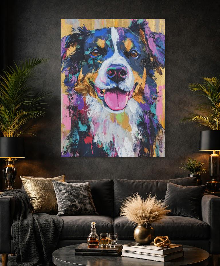 Australian Shepherd Art | Canvas or Poster | Colorful Pet Portrait | Dog Mom Gift | Custom Dog Painting | Animal Portraits —