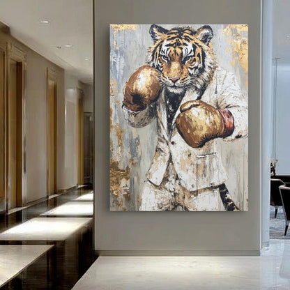 Boxing Tiger Wall Art | Motivational Gym Decor | Man Cave Canvas | Office Art For Men | Hustle Success Print — Framed Print