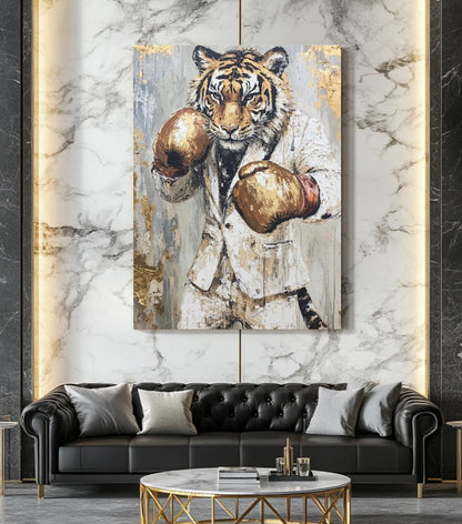 Boxing Tiger Wall Art | Motivational Gym Decor | Man Cave Canvas | Office Art For Men | Hustle Success Print — Framed Print