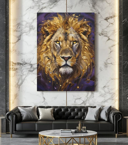 Gold Lion Wall Art, Regal Safari Canvas Print or Poster for Masculine Office Decor — Framed Print wall art