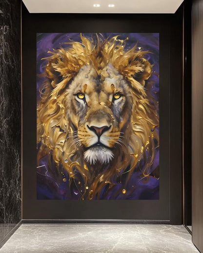 Gold Lion Wall Art, Regal Safari Canvas Print or Poster for Masculine Office Decor — Framed Print wall art