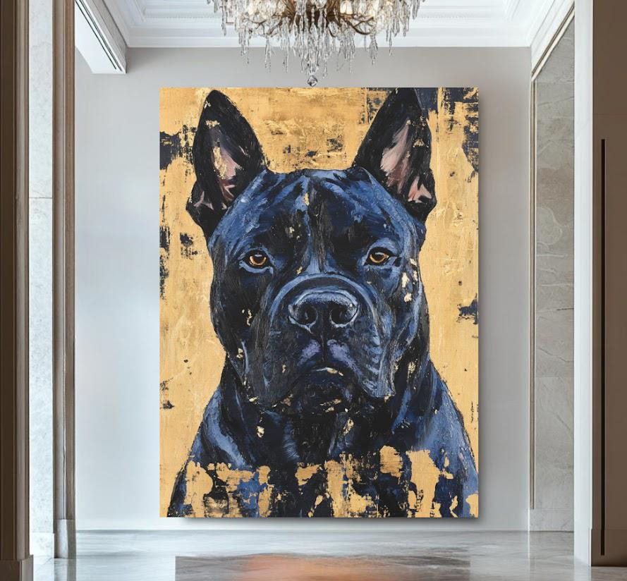 Cane Corso Wall Art | Custom Dog Painting | Dark Moody Luxury Decor | Masculine Office Gift | Guard Dog — Framed Print wall