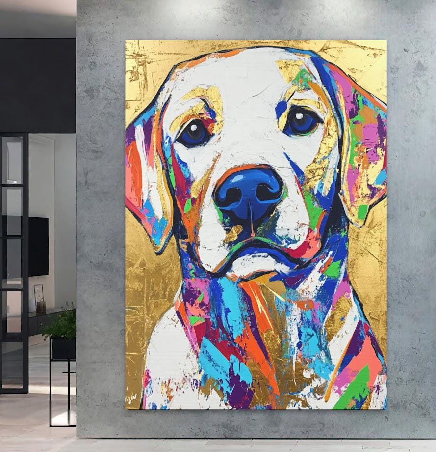 Colorful Labrador Print | Gold Foil Dog Portrait, Preppy Wall Art — Framed Print wall art