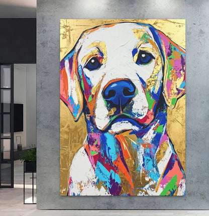 Colorful Labrador Print | Gold Foil Dog Portrait, Preppy Wall Art — Framed Print wall art