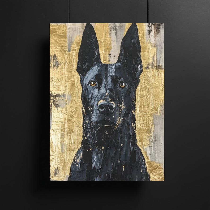 Black German Shepherd | Dog Art Print | Canvas or Poster | Modern Pet Portrait Belgian Malinois Painting — Framed Print wall