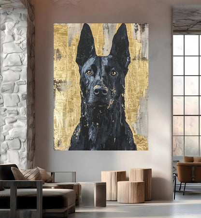 Black German Shepherd | Dog Art Print | Canvas or Poster | Modern Pet Portrait Belgian Malinois Painting — Framed Print wall