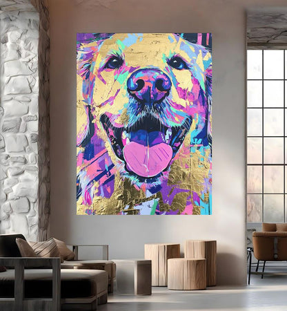 Happy Golden Retriever Painting Print, Abstract Neon Dog Wall Art, Unique Gift for Dog Mom or Veterinary Office Decor —