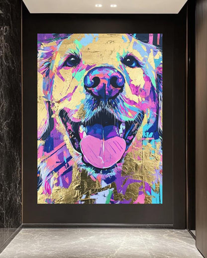 Happy Golden Retriever Painting Print, Abstract Neon Dog Wall Art, Unique Gift for Dog Mom or Veterinary Office Decor —