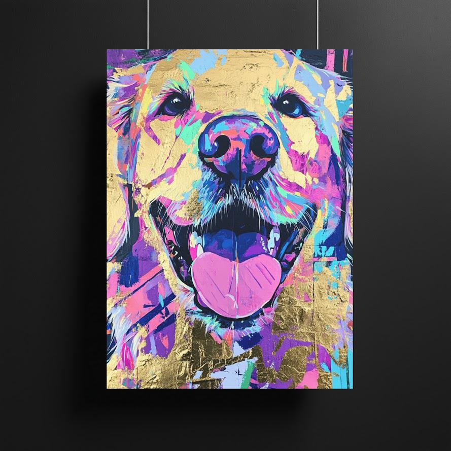 Happy Golden Retriever Painting Print, Abstract Neon Dog Wall Art, Unique Gift for Dog Mom or Veterinary Office Decor —