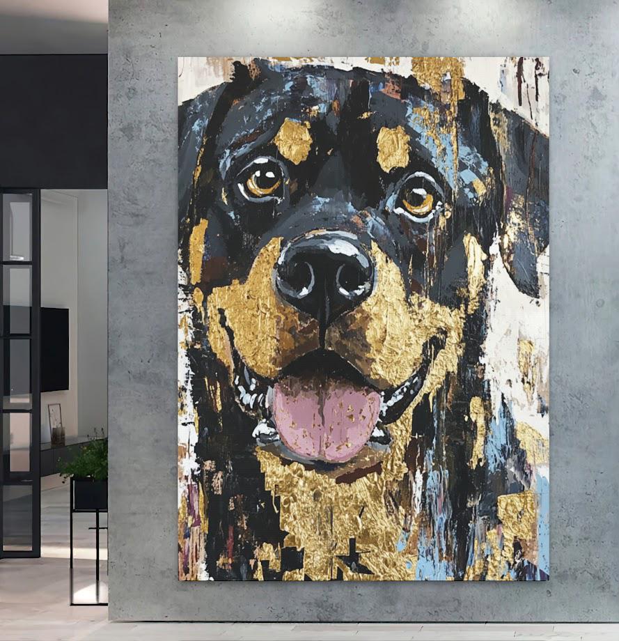 Modern Rottweiler Canvas Art , Abstract Dog Portrait for Masculine Office or Rotty Dad Gift — Framed Print wall art