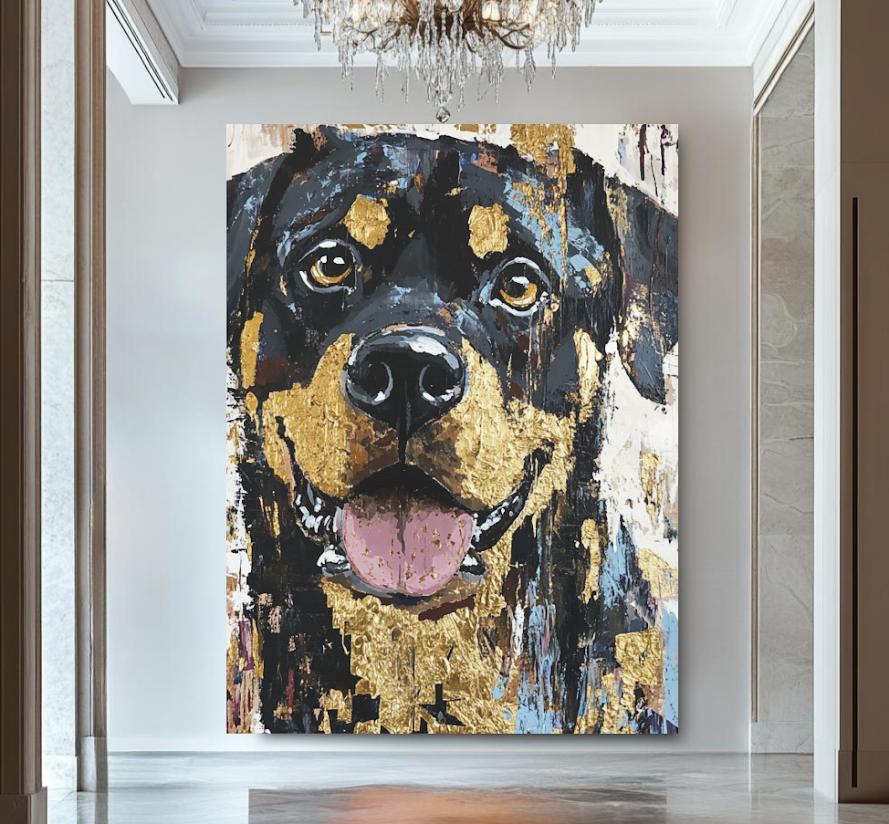 Modern Rottweiler Canvas Art , Abstract Dog Portrait for Masculine Office or Rotty Dad Gift — Framed Print wall art