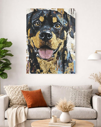 Modern Rottweiler Canvas Art , Abstract Dog Portrait for Masculine Office or Rotty Dad Gift — Framed Print wall art