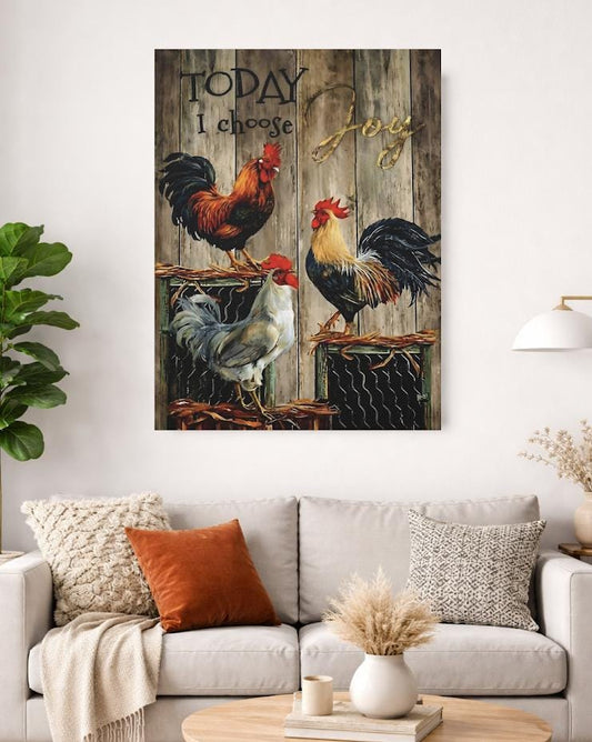 Rooster Kitchen Decor | Christian Farmhouse Wall Art | Today I Choose Joy Print | Rustic Country Sign | Vintage Chicken