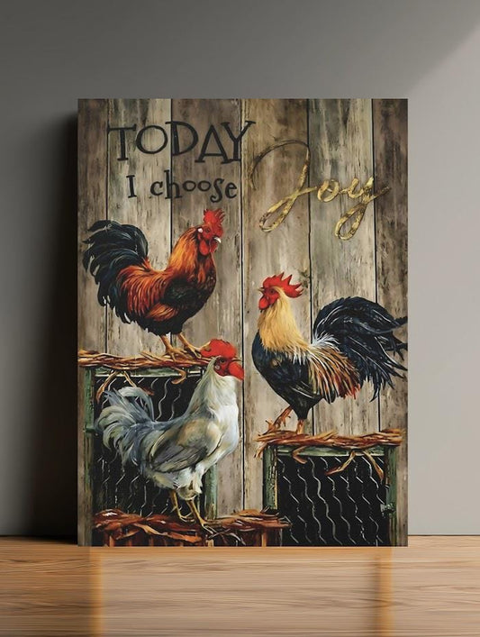 Rooster Kitchen Decor | Christian Farmhouse Wall Art | Today I Choose Joy Print | Rustic Country Sign | Vintage Chicken