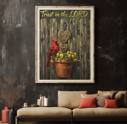 Cardinal Memorial Print | Proverbs 3:5-6 Bible Verse, Farmhouse Decor — Framed Print wall art