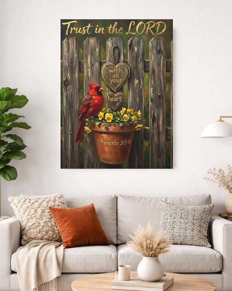 Cardinal Memorial Print | Proverbs 3:5-6 Bible Verse, Farmhouse Decor — Framed Print wall art