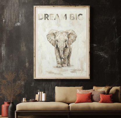 Baby Elephant Safari Nursery Print | Dream Big Quote — Framed Print wall art