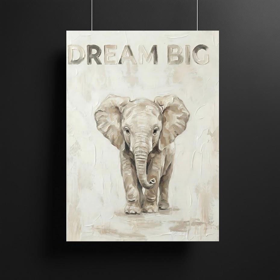 Baby Elephant Safari Nursery Print | Dream Big Quote — Framed Print wall art