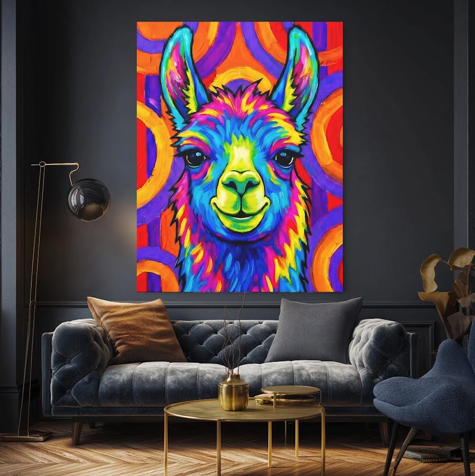 Colorful Llama Pop Art | Funky Nursery Canvas Print — Framed Print wall art
