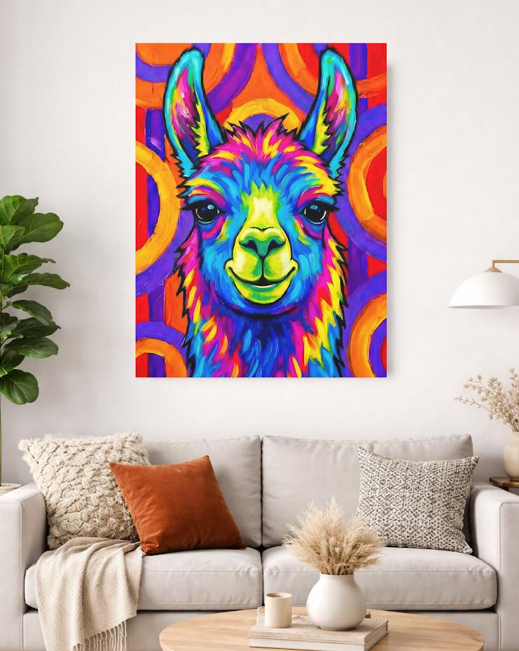 Colorful Llama Pop Art | Funky Nursery Canvas Print — Framed Print wall art