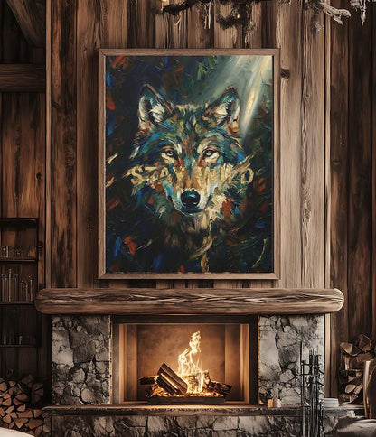 Wolf Wall Art | Modern Forest Animal Canvas or Poster Print, Man Cave Decor, Original Painting — Framed Print wall art