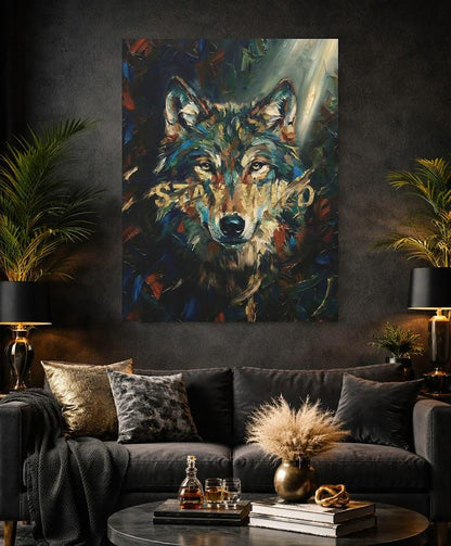 Wolf Wall Art | Modern Forest Animal Canvas or Poster Print, Man Cave Decor, Original Painting — Framed Print wall art
