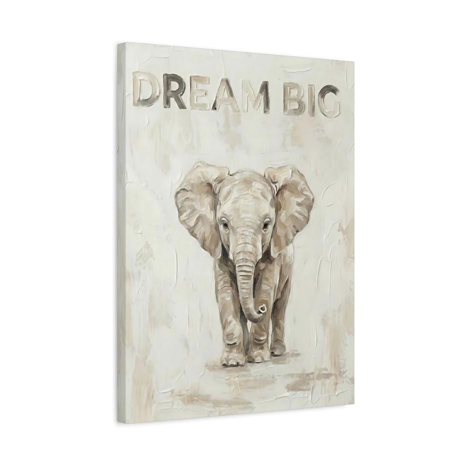 Baby Elephant Safari Nursery Print | Dream Big Quote — Canvas wall art