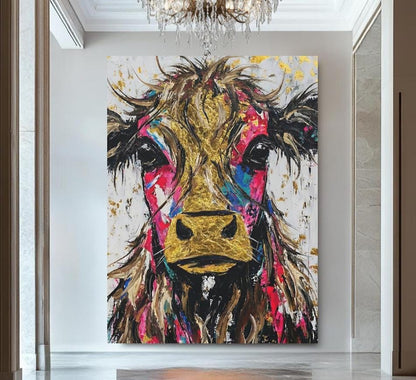Colorful Cow Wall Art | Modern Farmhouse Kitchen Decor | Highland Cow Painting | Eclectic Canvas Print — Poster wall art