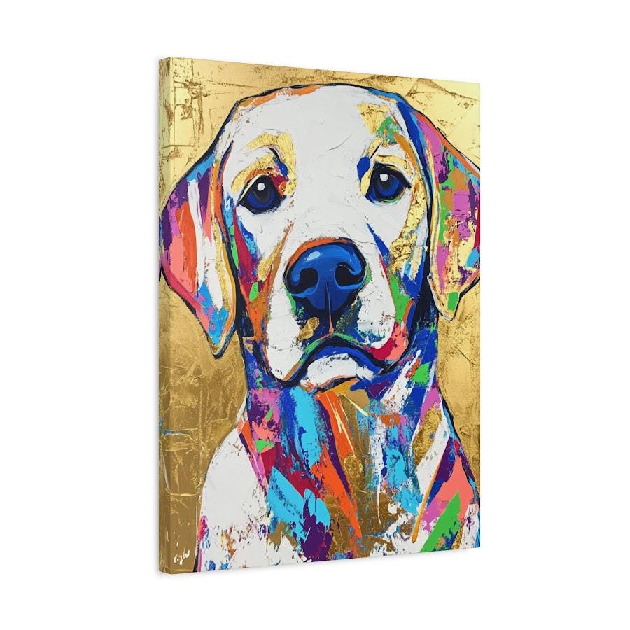 Colorful Labrador Print | Gold Foil Dog Portrait, Preppy Wall Art — Canvas wall art