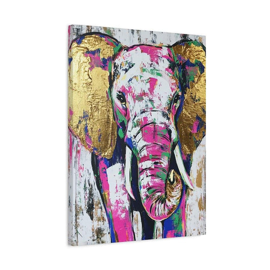 Colorful Elephant Wall Art | Abstract Safari Print | Gold Foil Animal | Maximalist Room Decor | Jungle Painting — Canvas wall