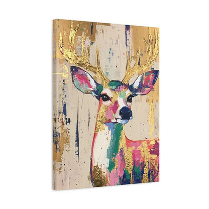 Whimsical Deer Wall Art | Colorful Woodland Nursery Decor | Boho Girl Room Print | Gold Leaf Animal Poster | Cute Fawn