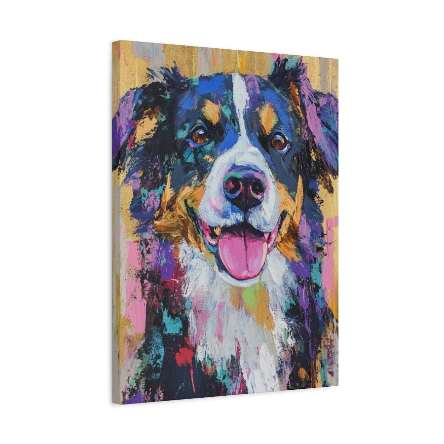 Australian Shepherd Art | Canvas or Poster | Colorful Pet Portrait | Dog Mom Gift | Custom Dog Painting | Animal Portraits —