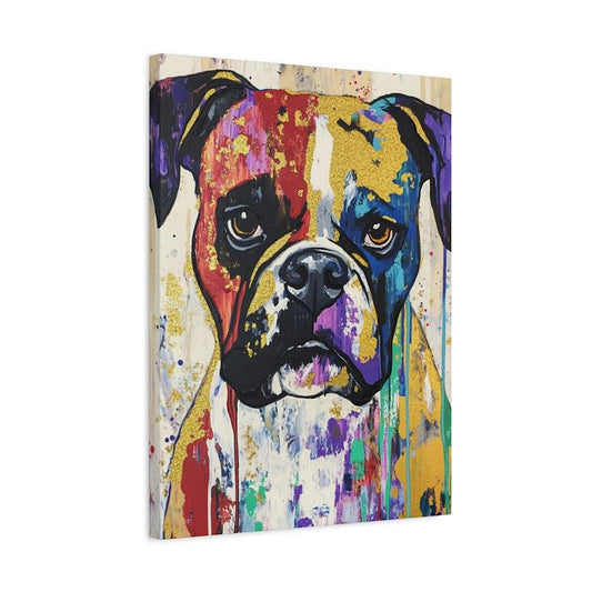 Boxer Dog Wall Art | Colorful Abstract Pet Print | Gold Foil Painting | Graffiti Animal Artwork | Dopamine Decor for Home —